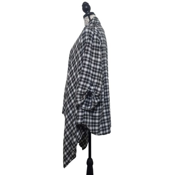 Knox Rose Dark Brown White Plaid Open Waterfall Shawl Cardigan Size Large - Picture 4 of 12